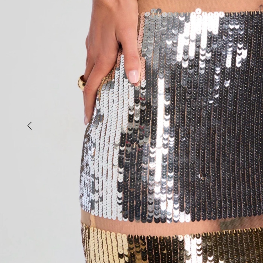 NWT! $1198 Retrofete Desi Sequin Gown Mesh Silver Gold Dress Sheer Small - Picture 2 of 7